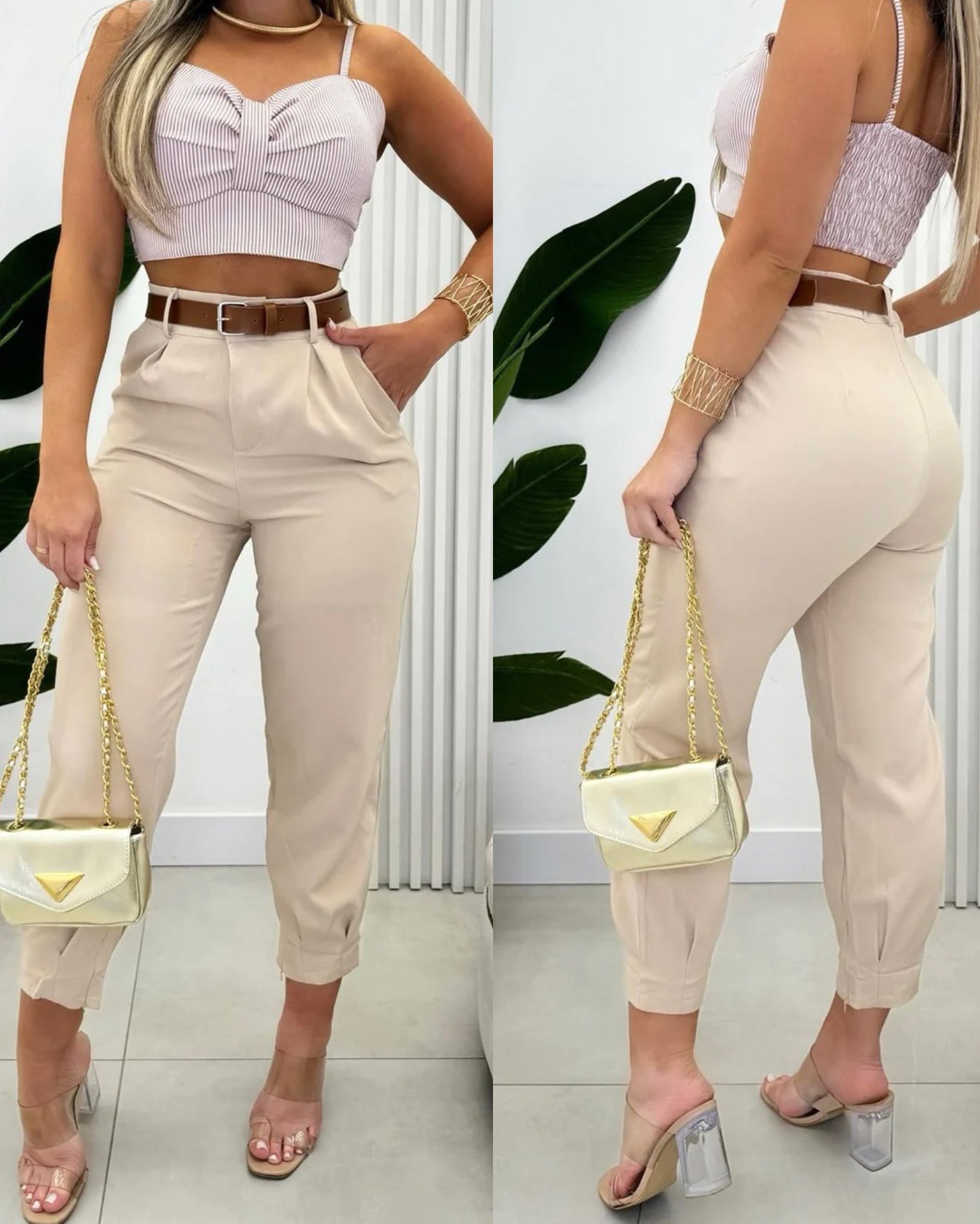 Calça Alfaitaria Cinto Ayumi Bege / Pp - 34